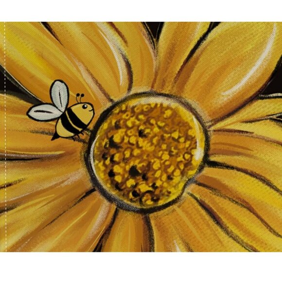 Floral Table Runner Farmhouse Cottage Decor Spring Summer Yellow Black Cloth 10' - Picture 3 of 3